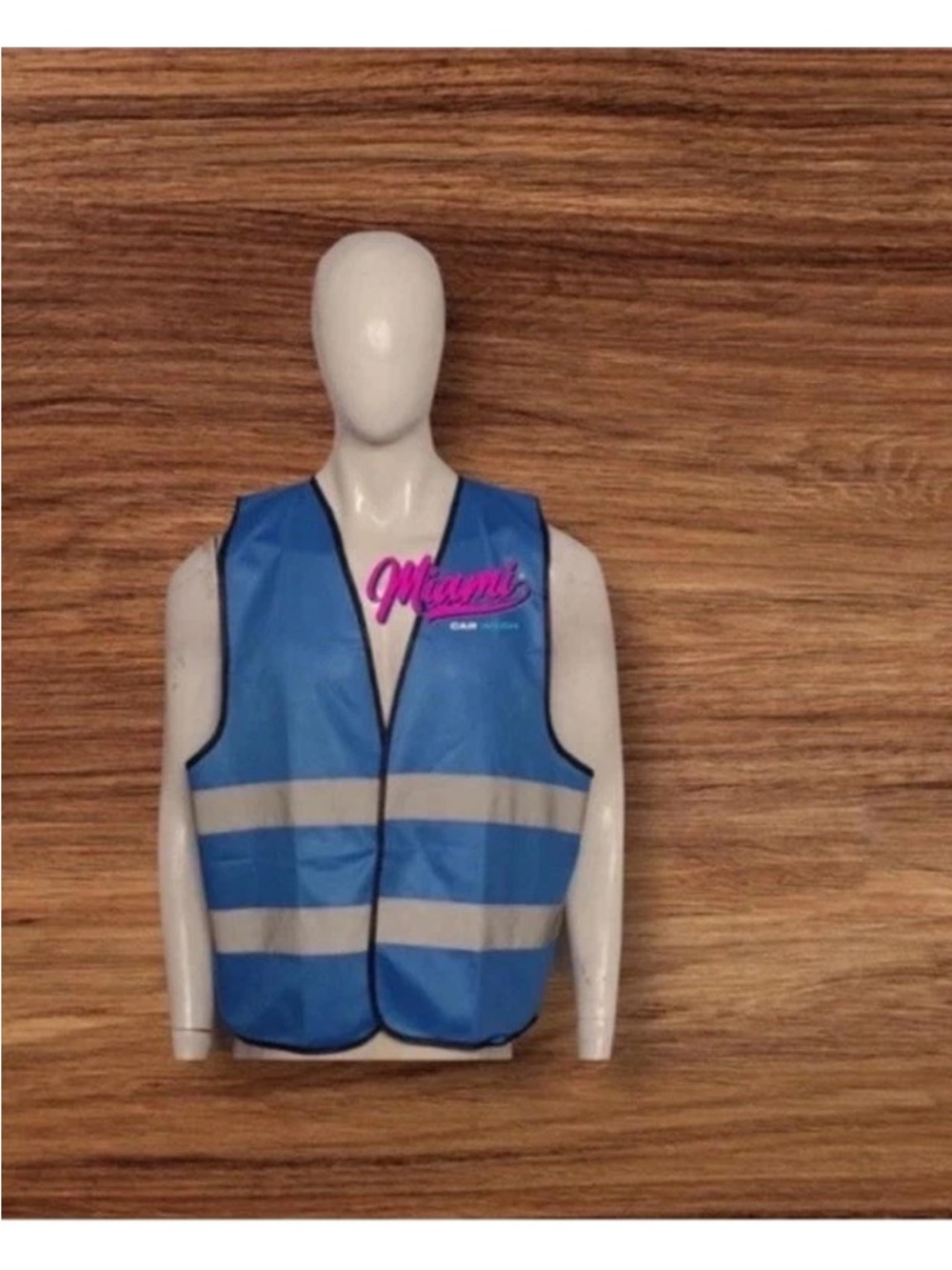 Blue Reflective Safety Vest with Pink 'Miami' Logo